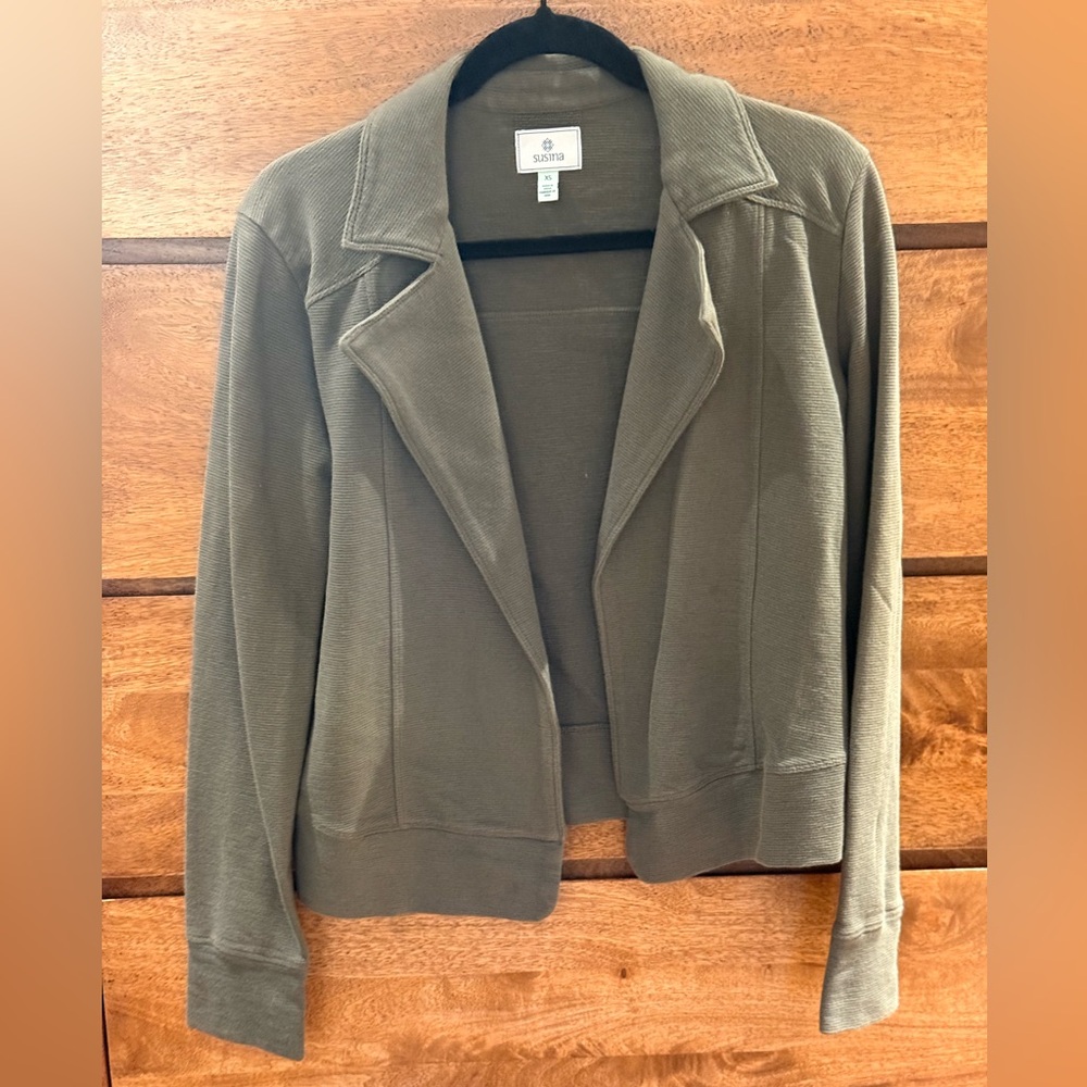 Susina Cardigan Jacket Womens size XS Open Front Gray Ribbed Knit Work Casual
